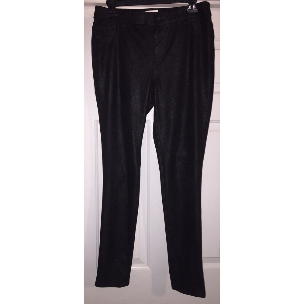 CHICO’S 0 Small 4x29.Pull On With Button Faux Suede Black Stretch Skinny Legging